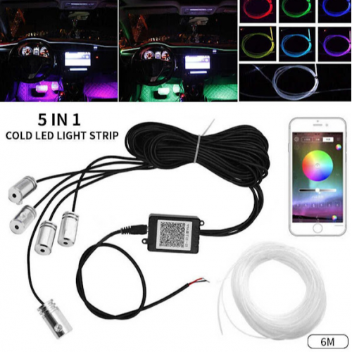 Banda LED lumini ambientale auto, 5 unitati, 6M, iOS, Android