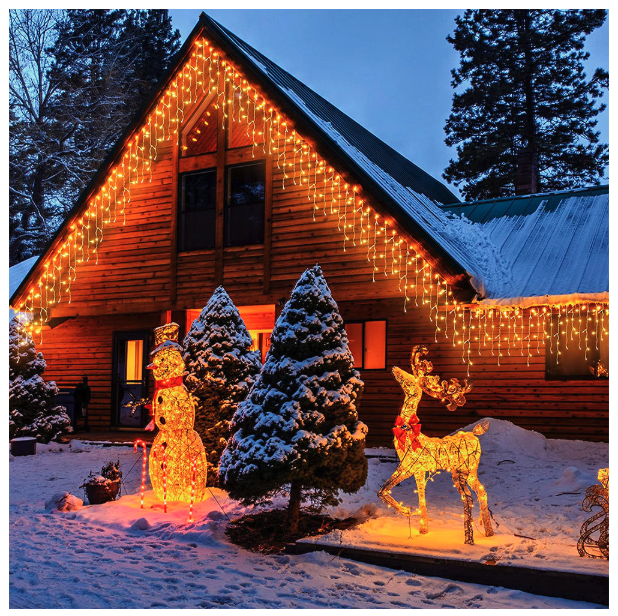 Instalatie franjuri, 300 LED, 12 metri, 8 jocuri de lumini, Alb cald