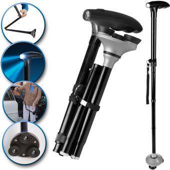 Baston telescopic pliabil cu LED si maner ergonomic