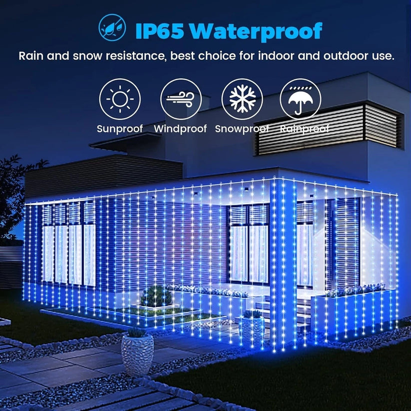 Instalatie perdea interconectabila 9x1 Metri, 360 LED, Albastru