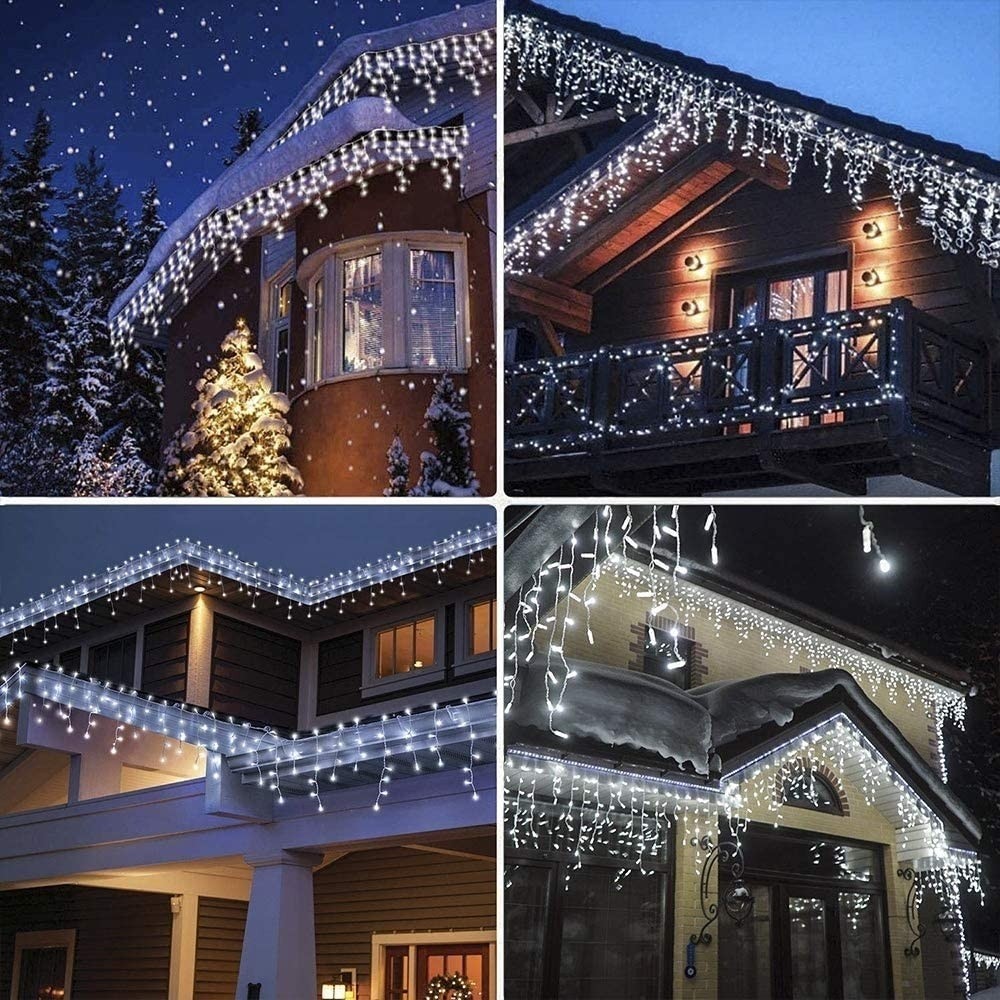 Instalatie franjuri, cu LED-uri tip turturi, 12 metri, Alb rece