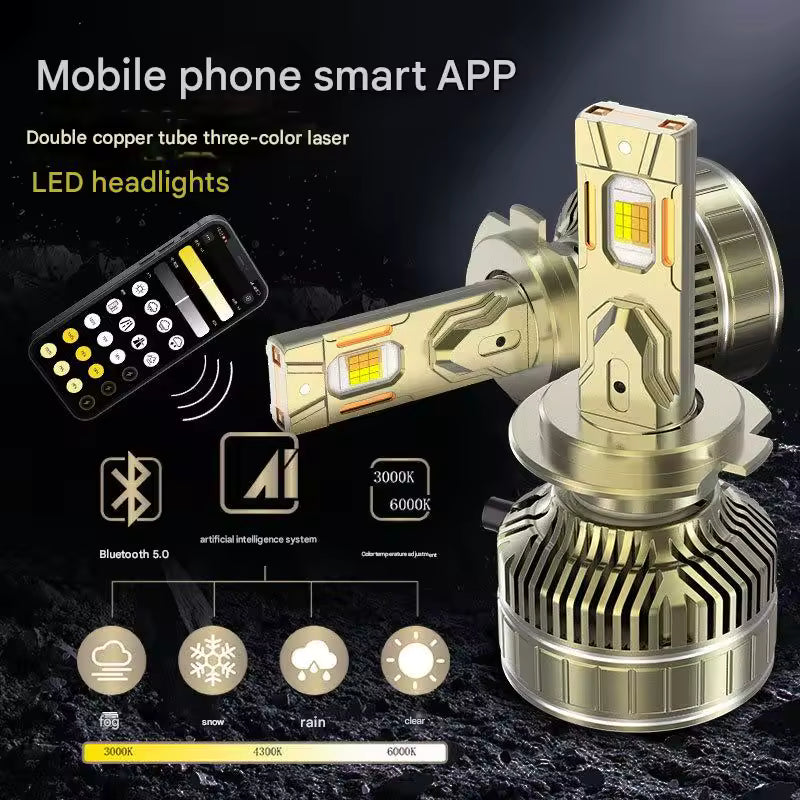 Bec LED Auto H7 210 W, Aplicatie Smart, 3 Moduri de Culoare