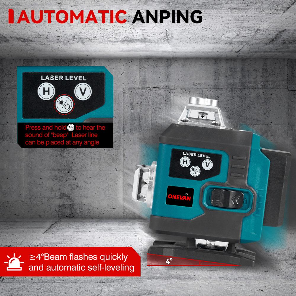 Nivela laser 4D, 16 linii, telecomanda, 1 baterie, Albastru/Negru