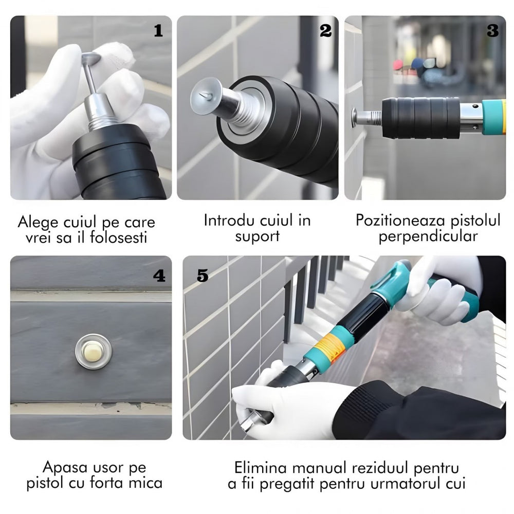 Pistol manual pentru fixare nituri/cuie, Accesorii + 250 de cuie