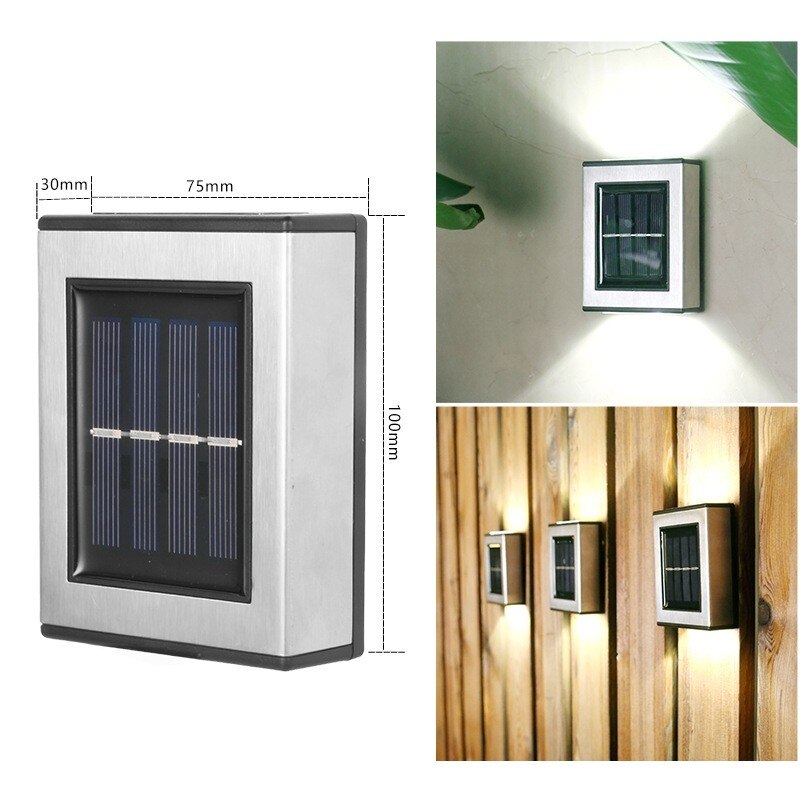 Set 4 lampi solare LED, lumina bidirectionala, Alb cald, Argintiu, IP 55