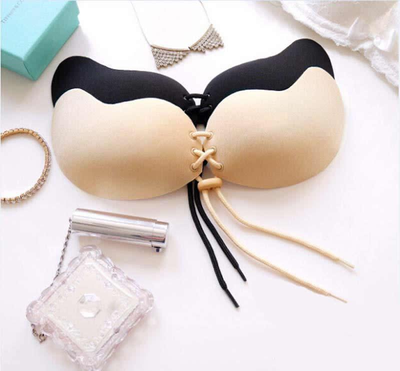 Sutien Push-Up fara bretele cu snur LalaBra - culoare crem