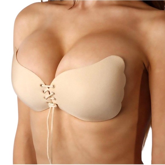 Sutien Push-Up fara bretele cu snur LalaBra - culoare crem