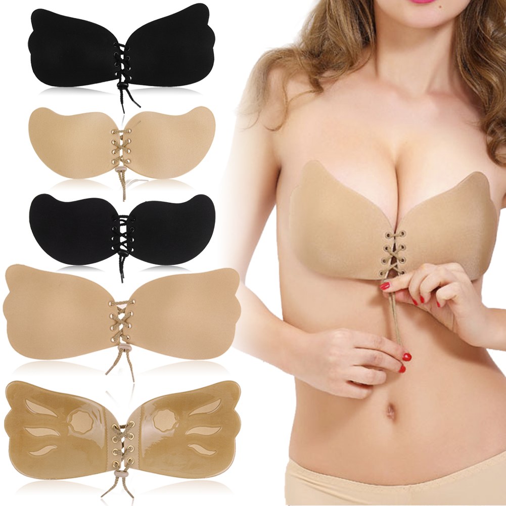 Sutien Push-Up fara bretele cu snur LalaBra - culoare crem