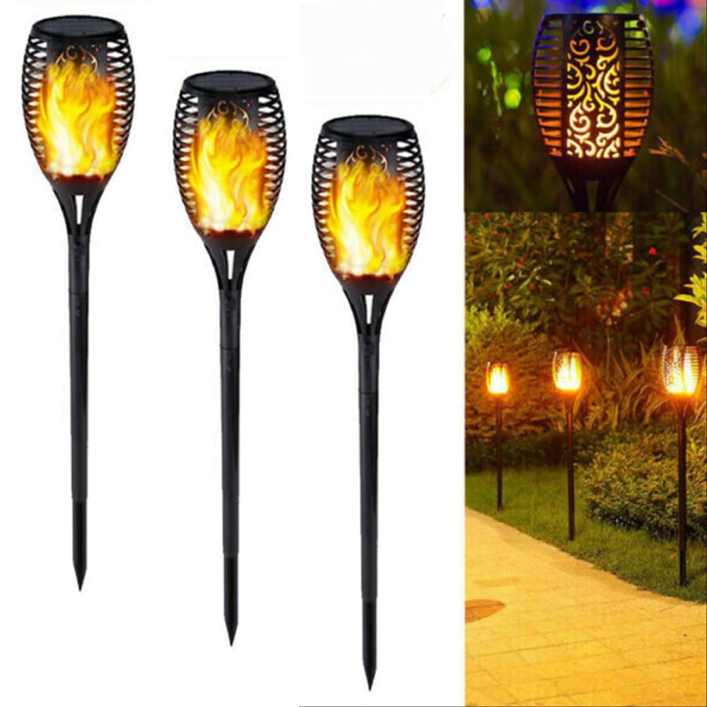 Set 2 x Lampa solara tip torta cu efect flacara, 50 cm