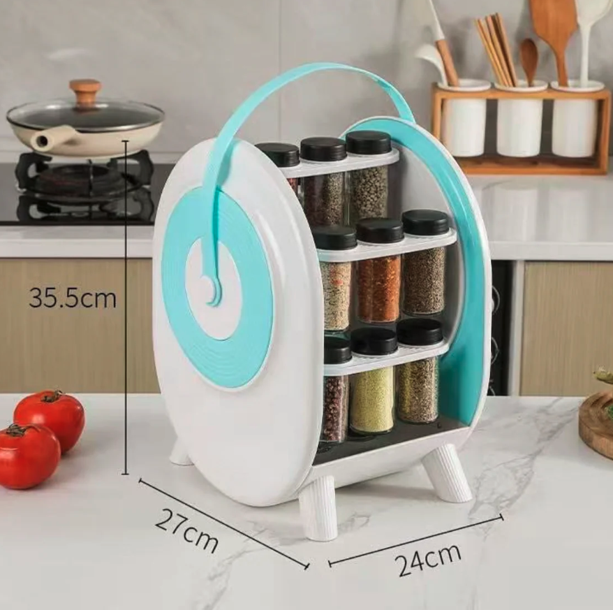 Suport rotativ portabil pentru condimente, 18 borcane