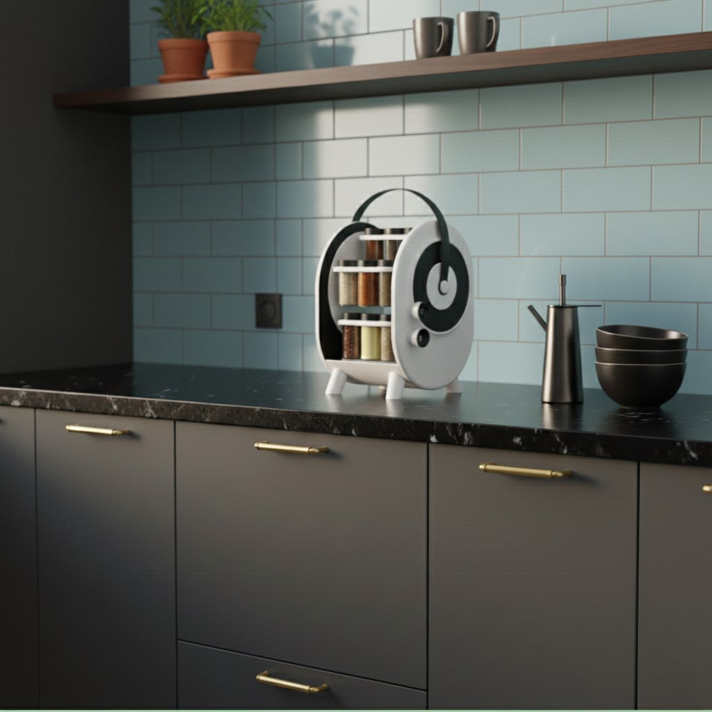 Suport rotativ portabil pentru condimente, 18 borcane