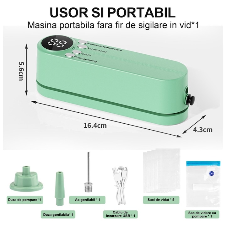 Aparat de vidare portabil, pentru alimente solide si lichide, Verde