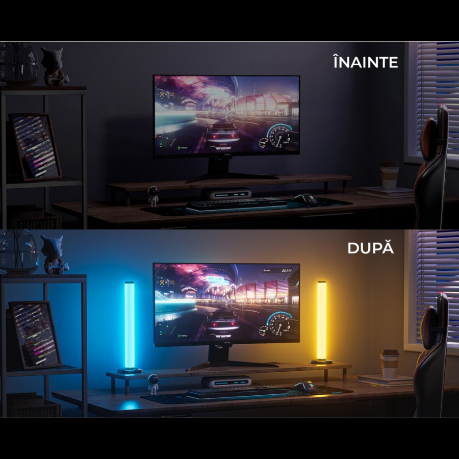 Set 2 lampi ambientale Smart RGB Wi-Fi, sincronizare sunet