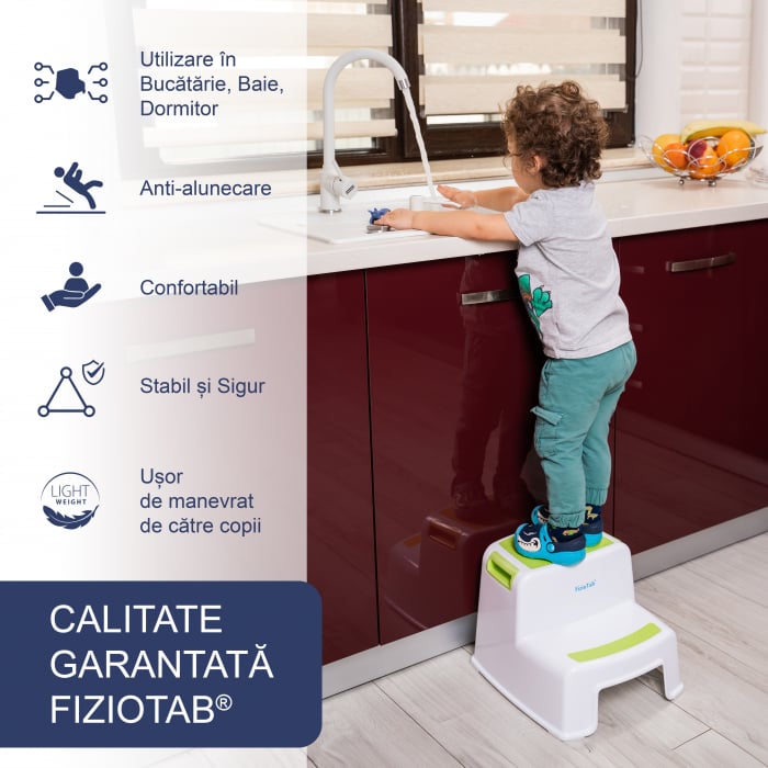 Scaunel inaltator WC pentru copii, FizioTab®Kids Two Step Stoll Alb/Verde
