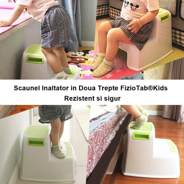 Scaunel inaltator WC pentru copii, FizioTab®Kids Two Step Stoll Alb/Verde