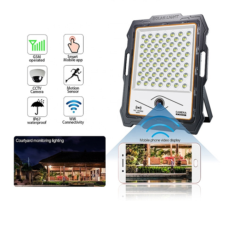 Proiector 200 W cu panou solar si camera de supraveghere