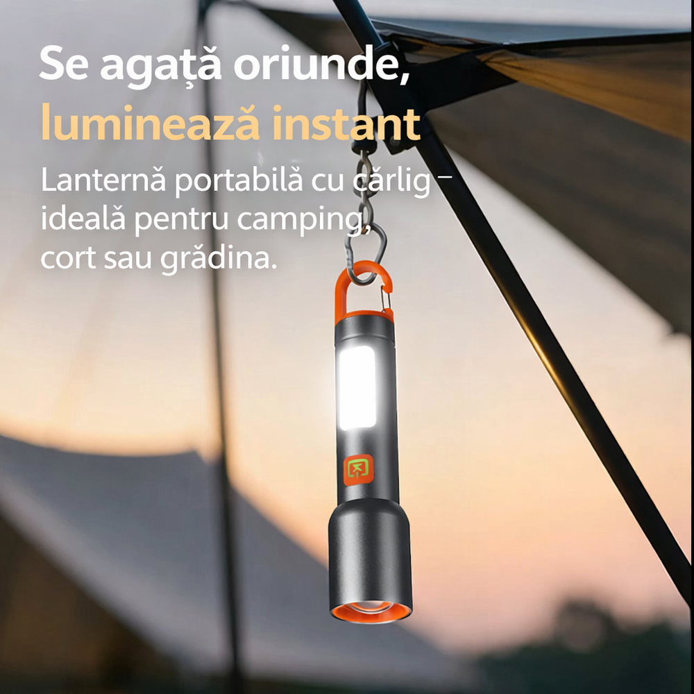 Lanterna LED LumiMax Pro reincarcabila, lampa camping si carlig