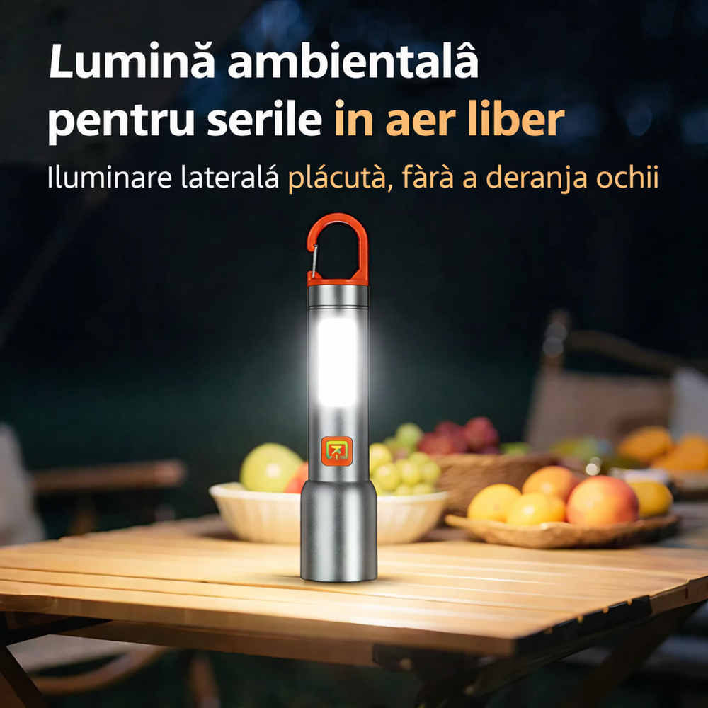 Lanterna LED LumiMax Pro reincarcabila, lampa camping si carlig
