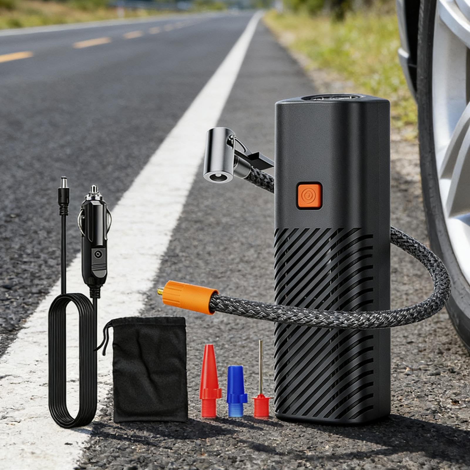 Compresor auto portabil 12V, manometru, negru