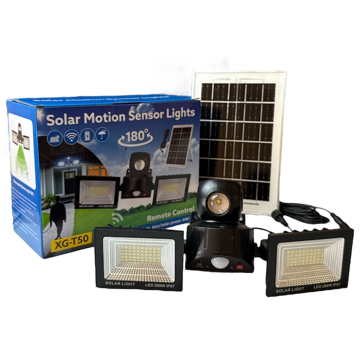 Proiector solar LED dublu 200 W cu Senzor de miscare, telecomanda