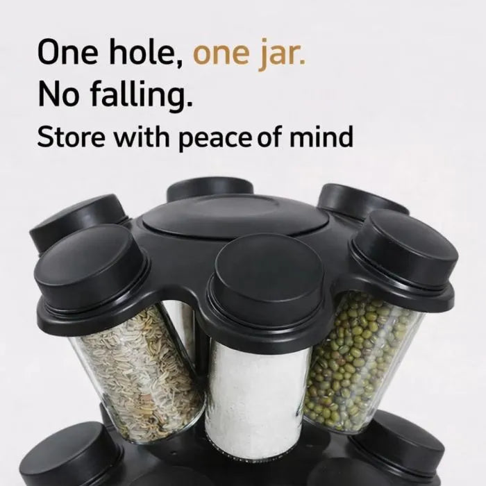 Suport rotativ cu 12 borcane pentru condimente, capace detasabile