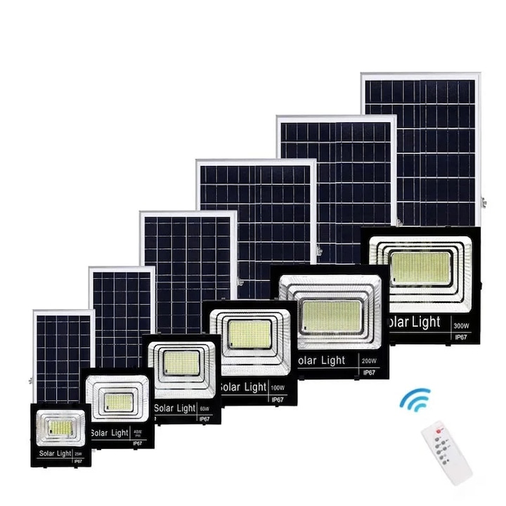 Proiector solar Innova 100 W, IP66, 6500K, telecomanda, indicator baterie