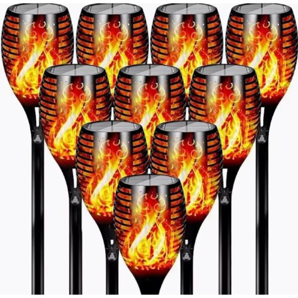 Set 10 x Lampa solara tip torta cu efect flacara, 50 cm