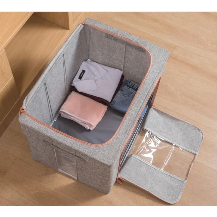 Set 3 cutii pliabile pentru depozitare, 24L, 66L, 100L, Gri