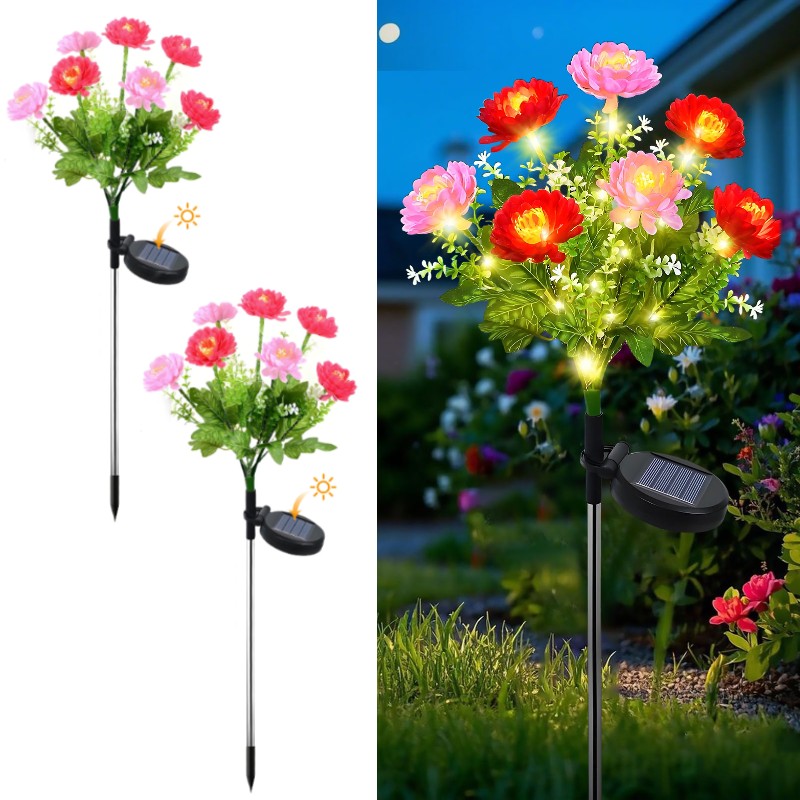 Set 2 x Lampa solara Bujori Roz 60 cm, iluminat ambiental gradina