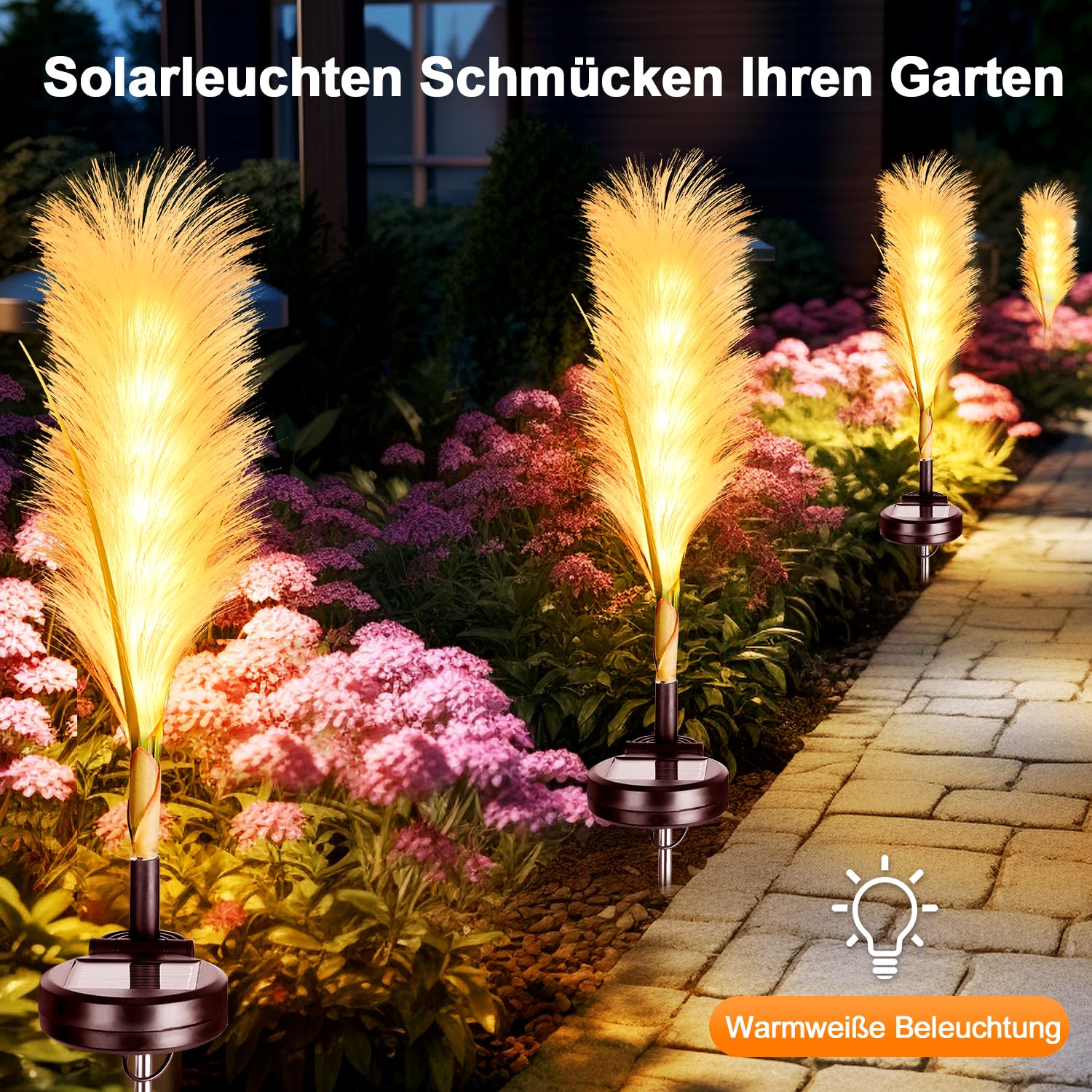 Set 2 x Lampa solara 70 cm, Pampas, lumina calda, IP66