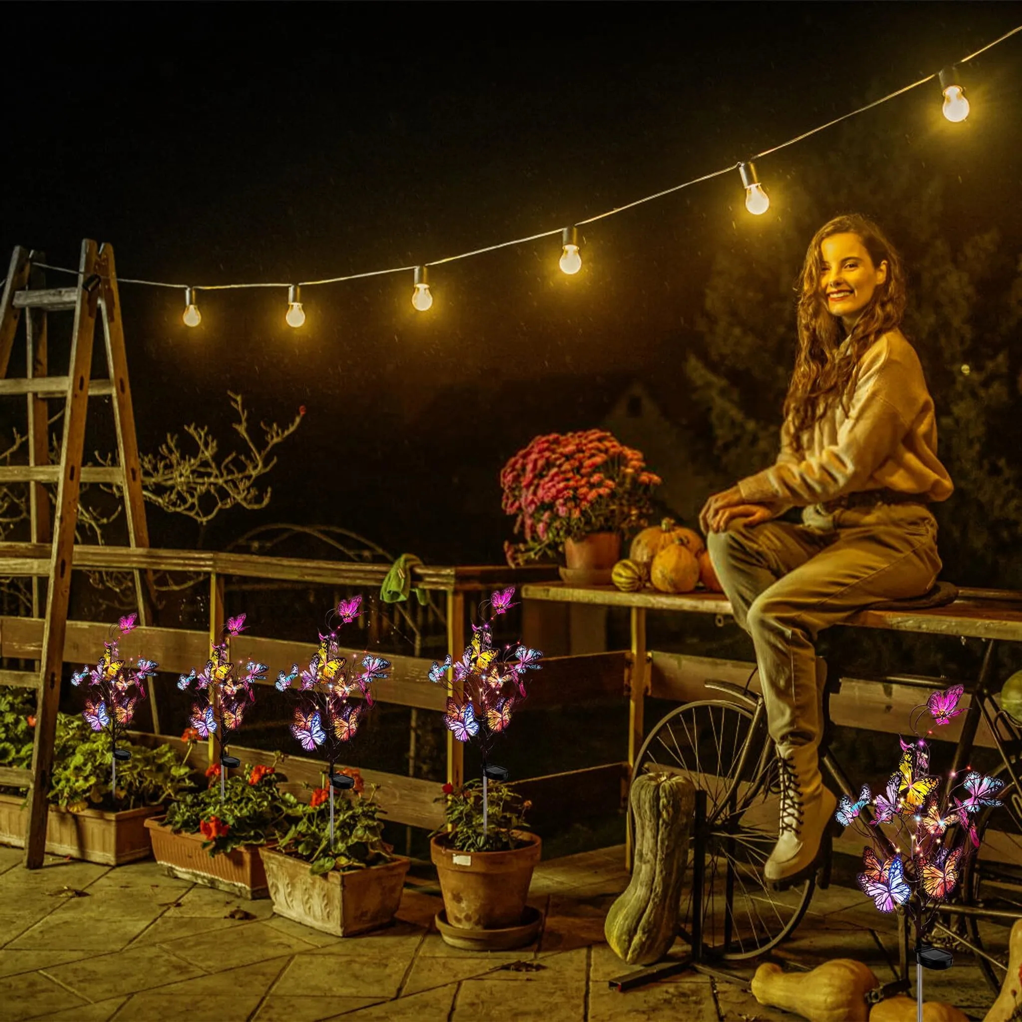 Set 2 x Lampa solara Fluturi LED 70 cm, IP 66