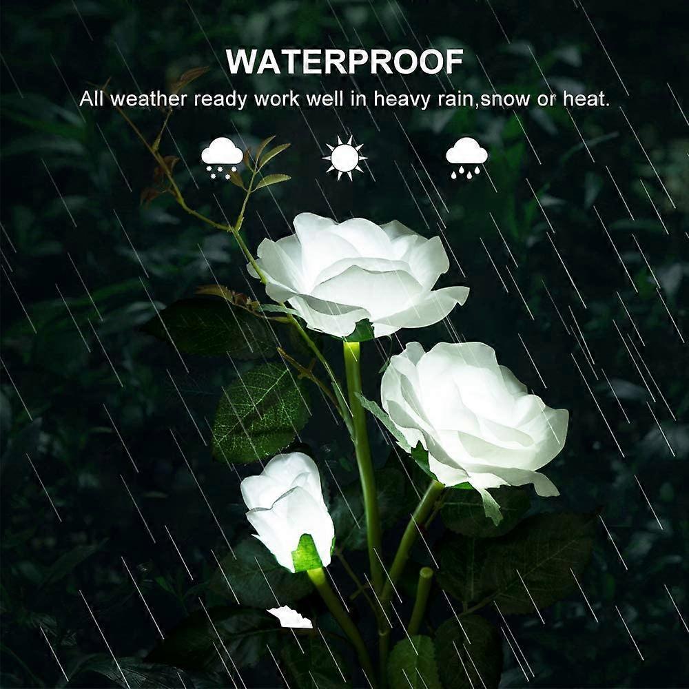Set 2 x Lampa solara Trandafir Alb, 3 flori LED