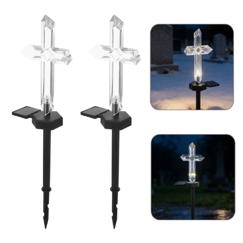 Set 4 x Cruce solara LED pentru mormant