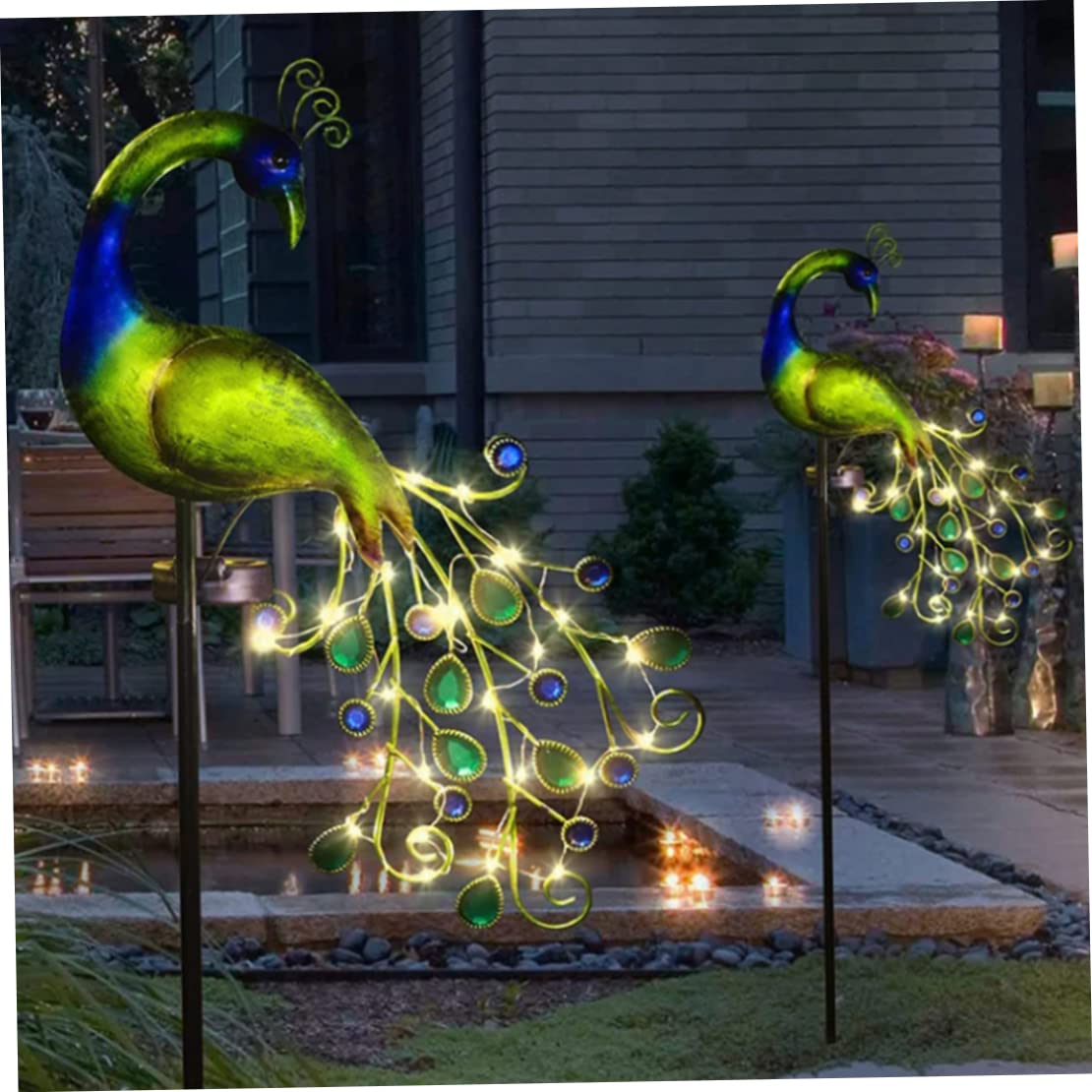 Set 2 x Lampa solara model Paun, LED alb cald