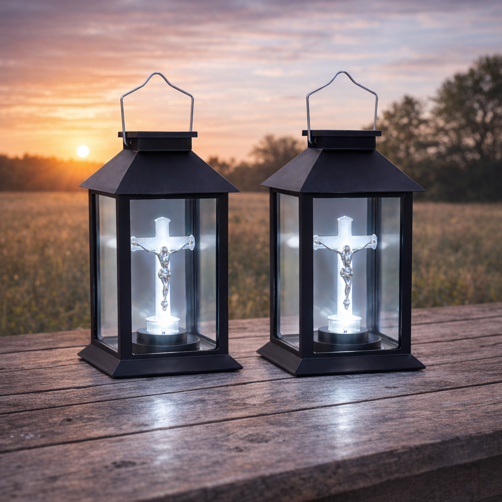 Set 2 x Felinar solar Cruce LED, Negru, 28 cm