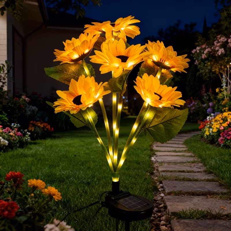 Set 2 x lampa solara 5 flori, 70 cm, Floarea Soarelui
