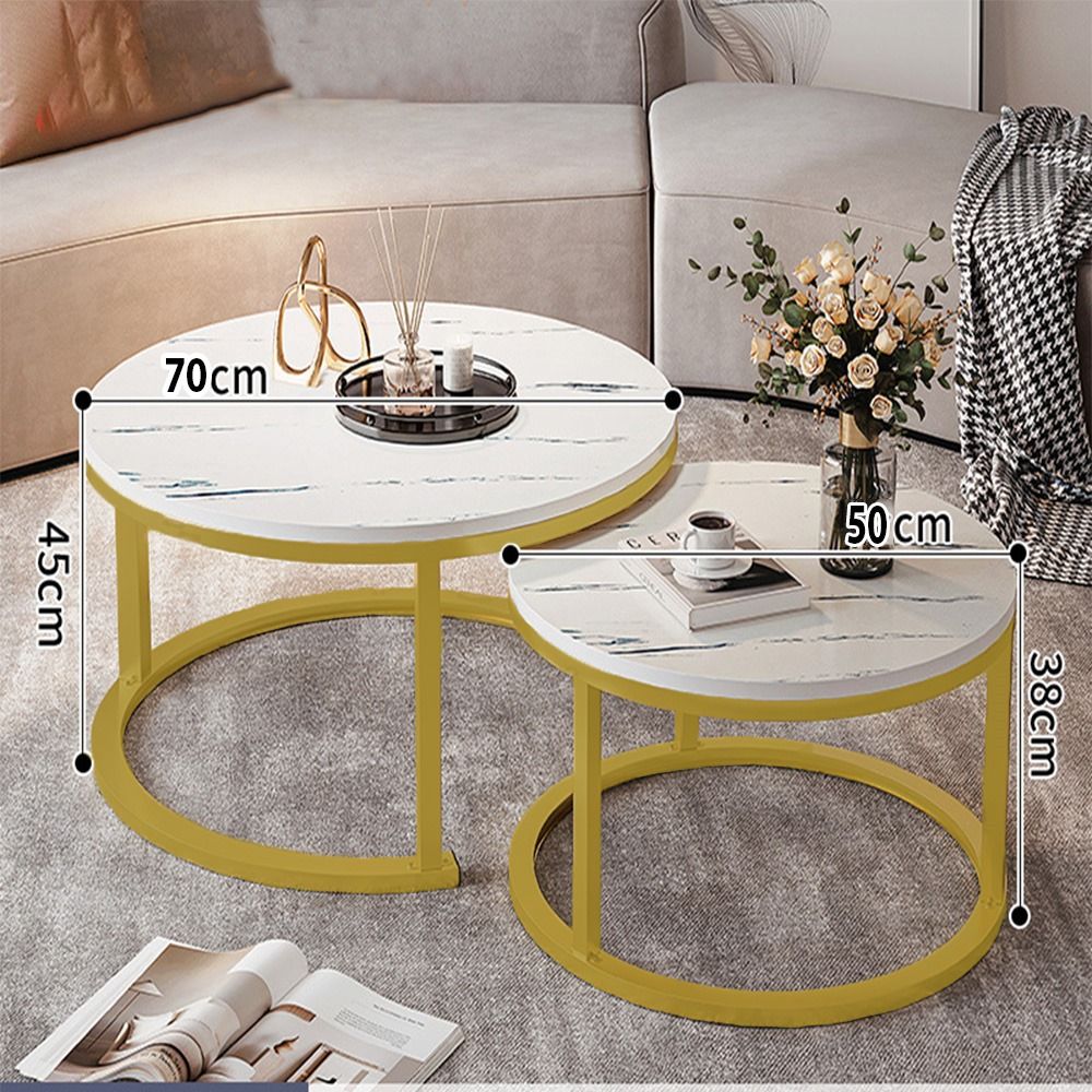 Set 2 masute living metal, efect marmura, 50x38 cm si 70x45 cm