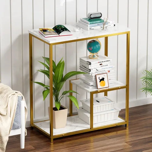 Masuta blat tip marmura, cadru metalic, 3 niveluri, 60x40x68 cm