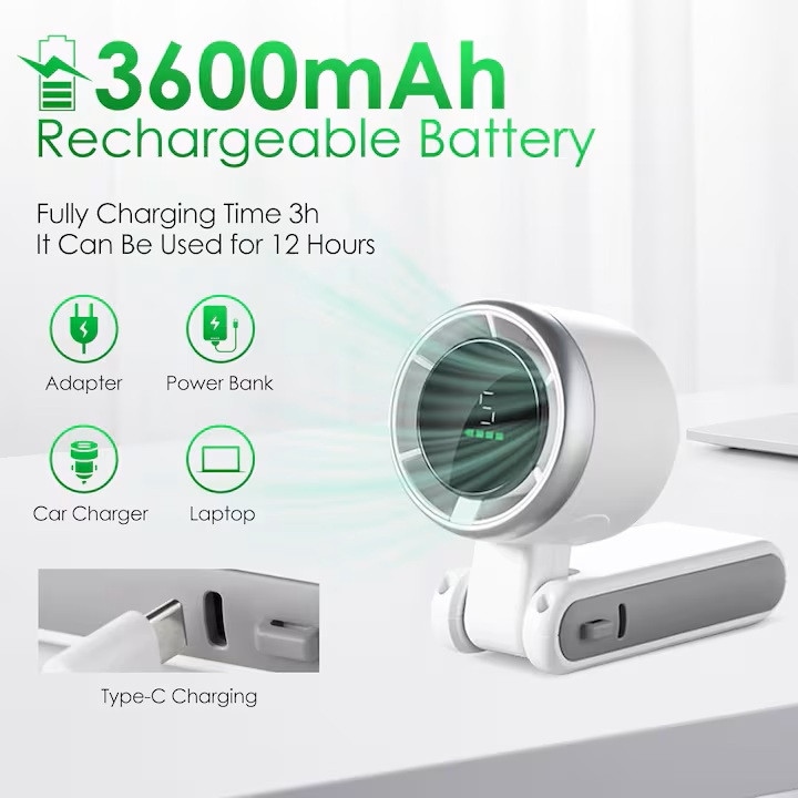 Ventilator portabil cu 5 viteze, 3600 mAh, 8 ore de racire