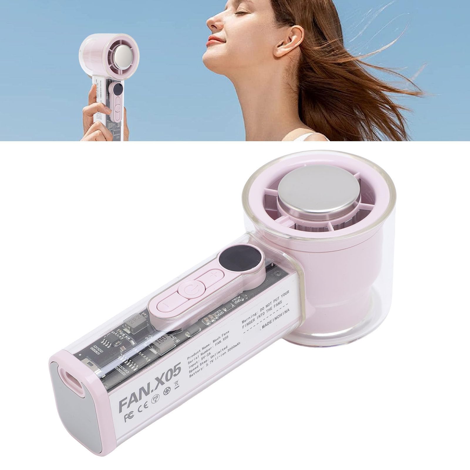 Ventilator 3000 mAh cu mini turbina ajustabila, design transparent