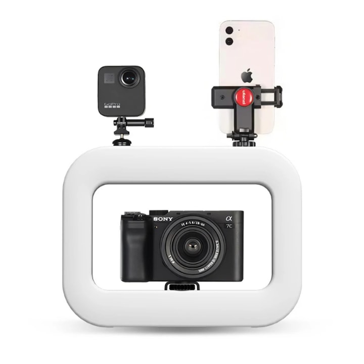 Lampa LED Ring Light YM-300, 20 W, 3 culori, suport telefon, alimentare USB