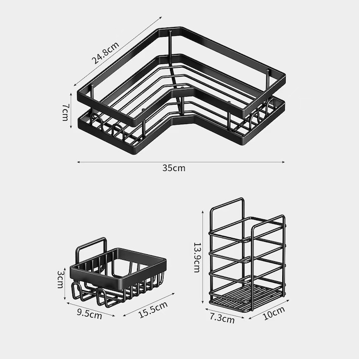 Set 5 etajere pentru baie: Raft pentru dus, etajera de colt 