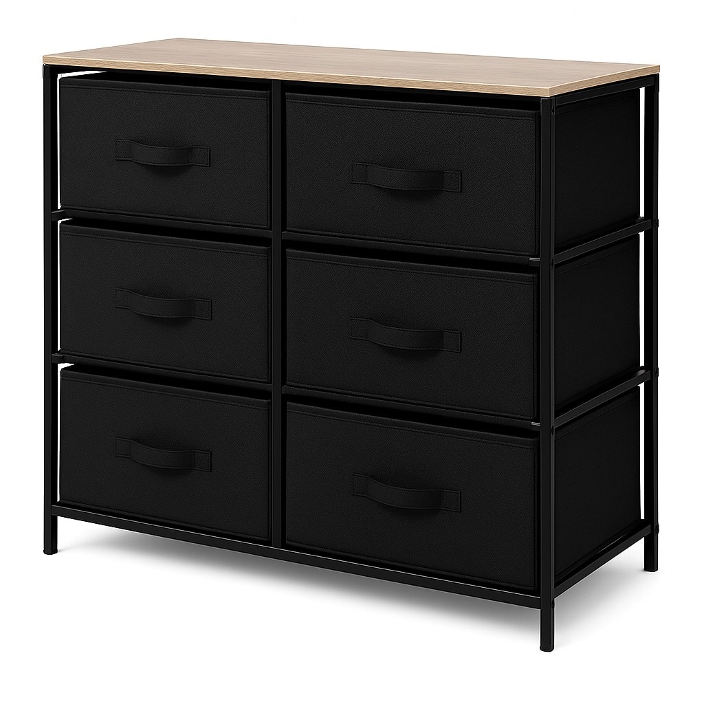 Comoda cu 6 sertare textile, 75x30x69 cm, Negru