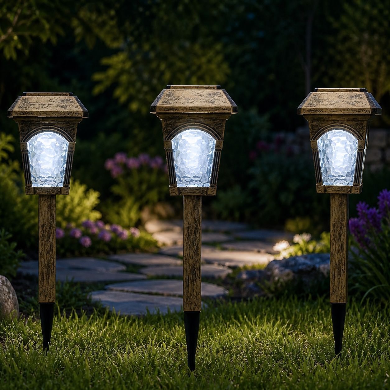 Set 3 x lampa solara felinar 26 cm, Bronz
