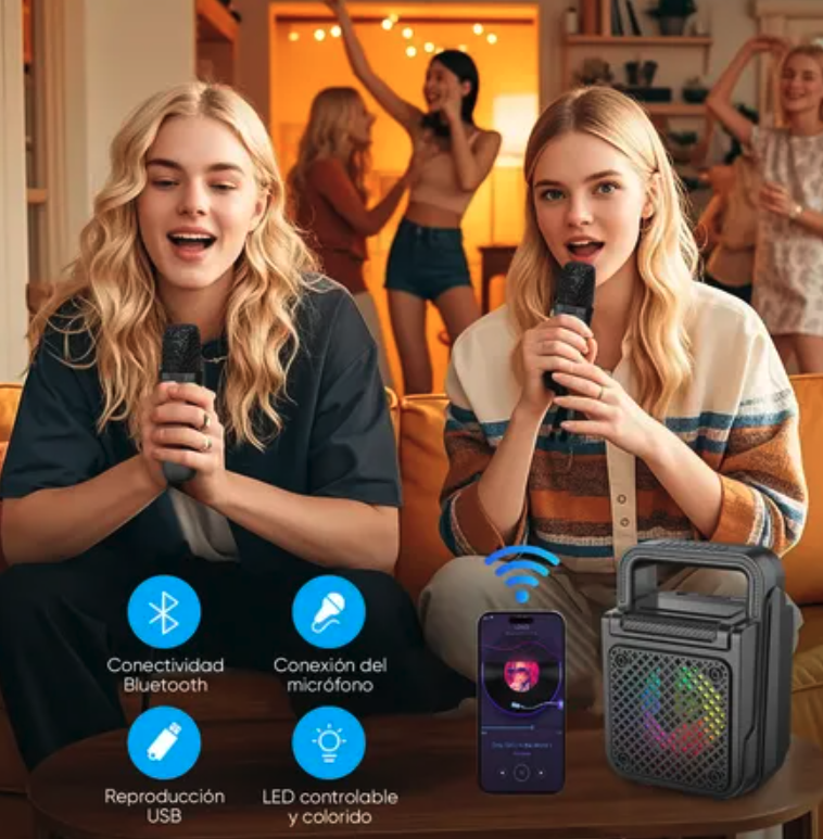 Boxa Bluetooth, 2 microfoane, Radio FM, Difuzor 8 W