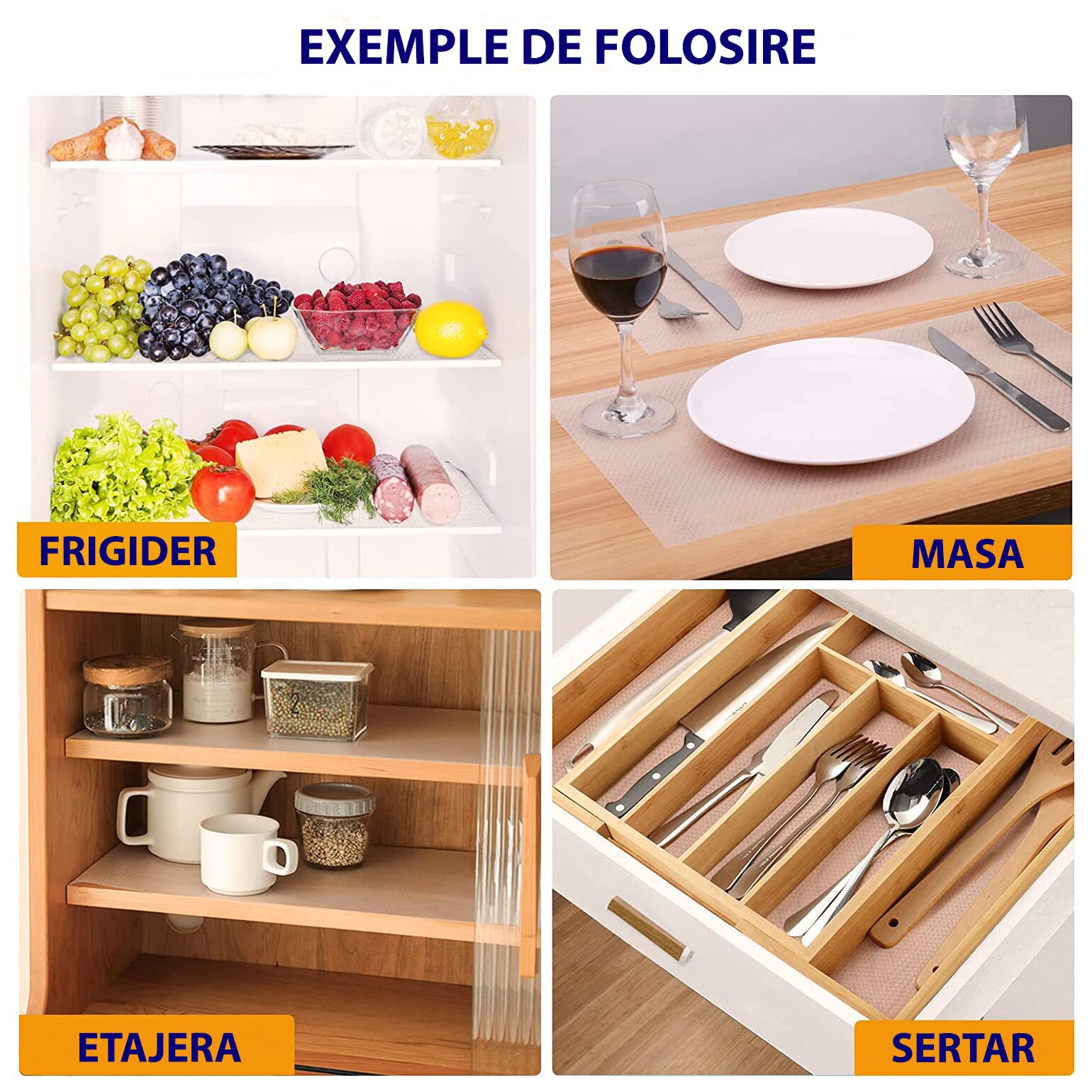 Set 2 x Folie antialunecare pentru sertare, silicon, 46 x 150 cm