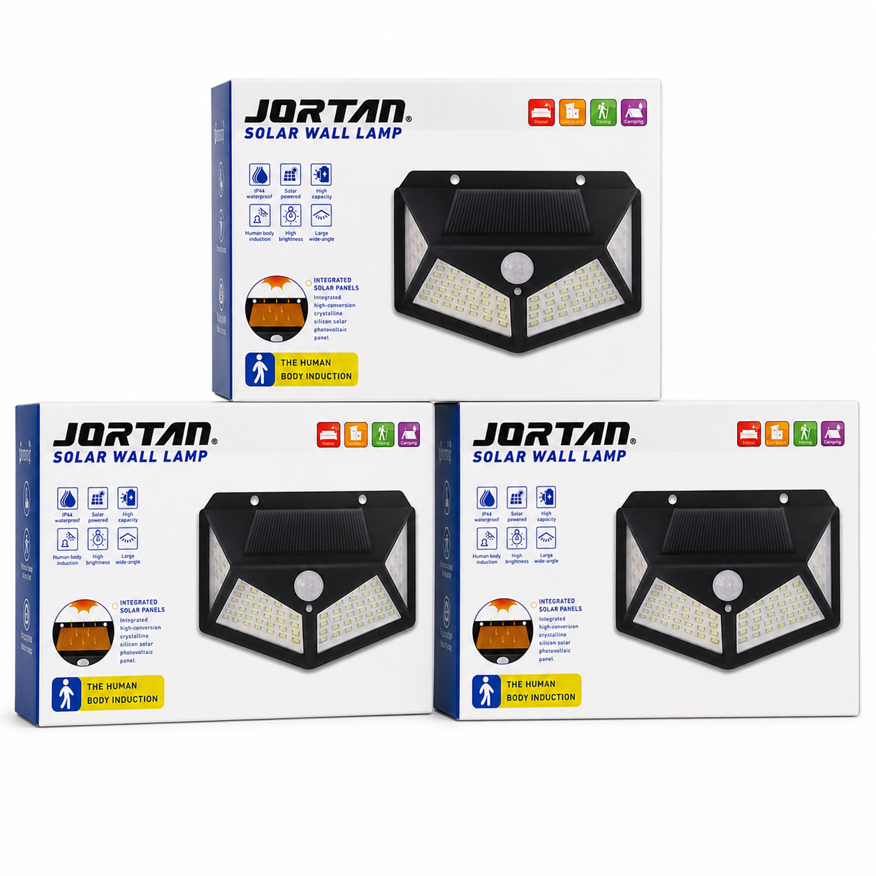 Set 3 x Lampa solara 100 LED Jortan, senzor de miscare