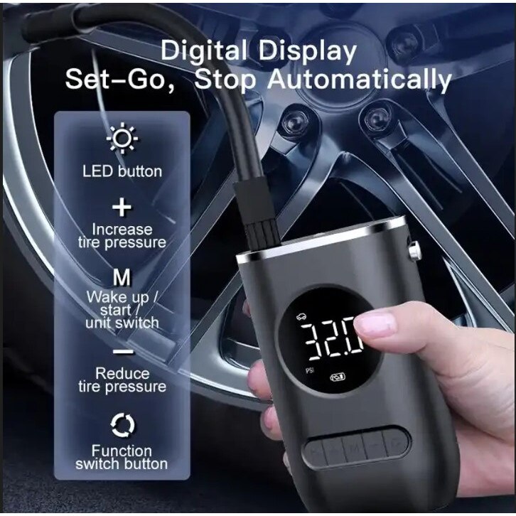 Pompa electrica de aer, Baterie 4000 mAh, USB, Lanterna LED