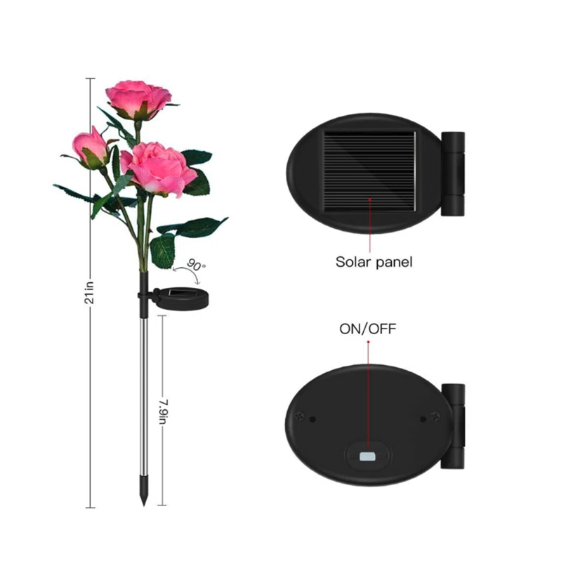 Set 2 x Lampa solara Trandafir Roz, 3 flori LED