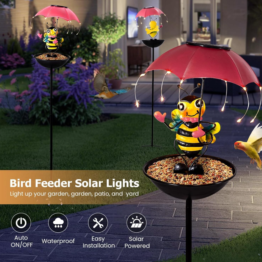 Lampa solara decorativa cu hranitoare pentru pasari, Model Albinuta